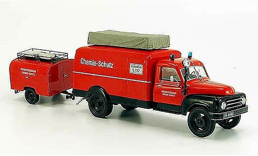 Hanomag L28 Kastenwagen 1/43 Schuco avec TSA Anhanger pompier modellautos