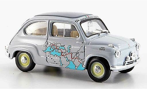 Fiat 600 Berlina 1/43 Brumm Raid Rom Kalkutta 13260 km in 11 Tagen 1955 modellautos