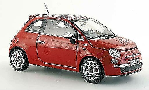 Fiat 500 Sport 1/18 Norev no.5 rot mit weiss-rot-kariertem dach 2007 modellautos