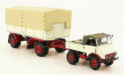 Mercedes Unimog 401-404 1/43 Minichamps 401 weiss rot avec Pritschenanhanger 1951 modellautos