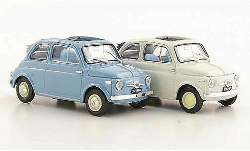 Fiat 500 Nuova 1/43 Brumm 2er-Set: blaugrau + Economica weiss 1957 modellautos
