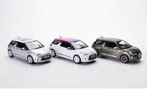 DS Automobiles DS3 Berline 1/43 Norev 3er-Set: weiss/Flower - grau/Grafic Art und oliv/Falvio 2012 modellautos
