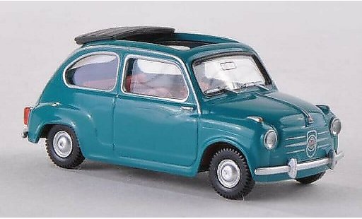 Fiat 600 Berlina 1/87 Wiking blau-gr&Atilde;&frac14;n mit offenem Faltdach modellautos