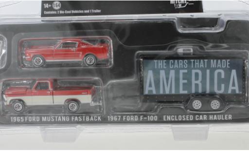 Modellautos Ford F-1 1/64 Greenlight 00 rot/weiss 1967 mit 1965 Mustang Fastback und Zweiachskofferanhänger History Channel Ford F-1 1/64 Greenlight 00 rot/weiss 1967 mit 1965 Mustang Fastback und Zweiachskofferanhänger History Channel modellautos