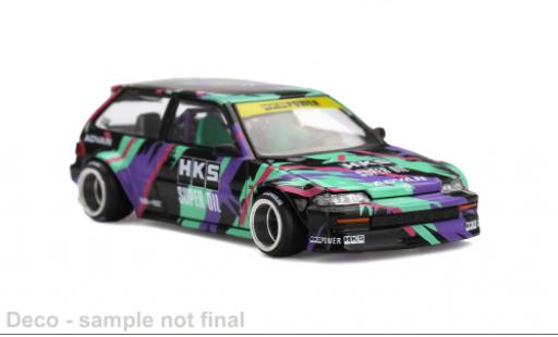 Modellautos Honda Civic (EF) Kaido Works HKS schwarz/Dekor 1987 1/64 Mini GT