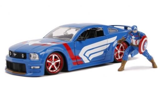 Modellautos Ford Mustang 1/24 Jada Toys GT blau/Dekor Marvel Avengers - Captain America 2006 avec figurine Ford Mustang 1/24 Jada Toys GT blau/Dekor Marvel Avengers - Captain America 2006 avec figurine modellautos
