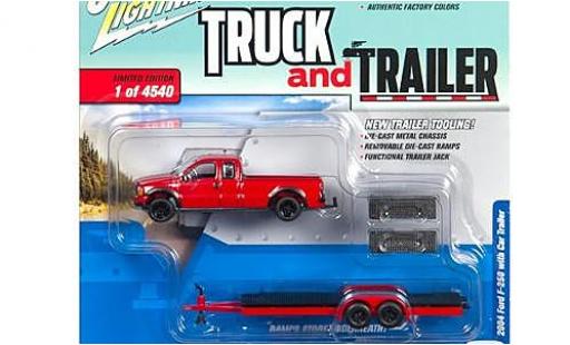 Modellautos Ford F-250 1/64 Johnny Lightning rot 2004 avec Flatbed remorque sans Vitrine Ford F-250 1/64 Johnny Lightning rot 2004 avec Flatbed remorque sans Vitrine modellautos