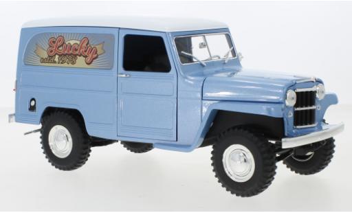 Modellautos Jeep Willys 1/18 Lucky Die Cast Station Wagon Box Van mettalic blau/weiss Lucky 1955 Jeep Willys 1/18 Lucky Die Cast Station Wagon Box Van mettalic blau/weiss Lucky 1955 modellautos