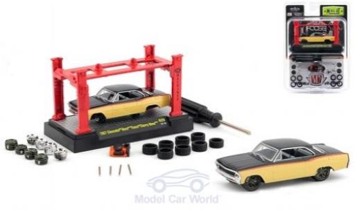 Chevrolet Nova 1/64 M2 Machines mettalic gelb/schwarz Foose Cherry 1967 Model-Kit Bausatz inklusive 4 Ersatzrädern modellautos