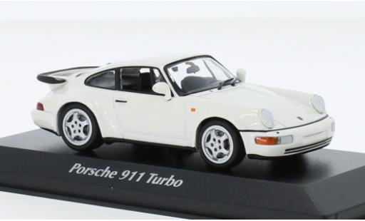 Porsche 964 Turbo 1/43 Maxichamps 911  blanche 1990 modellautos