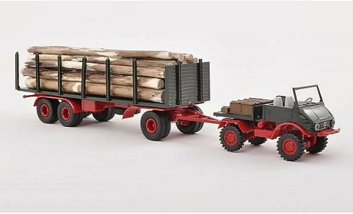Mercedes Unimog 406-425 1/87 Brekina 421 Stammholz mit Rungenanhanger und Ladegut modellautos