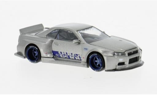 Nissan Skyline 1/64 Mini GT GT-R (R34) silber/blau 1999 1:64 modellautos