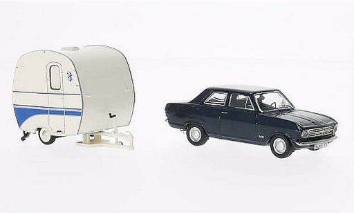 Opel Kadett B B 1/43 Schuco blau 2-Turer mit Knaus Schwalbennest Wohnanhanger modellautos