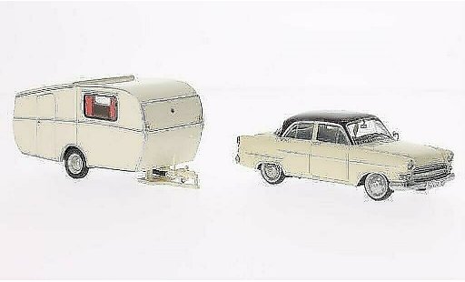 Opel Kapitan Base 1/43 Schuco beige/rot mit Dethleffs Globetrotter Wohnanhanger modellautos