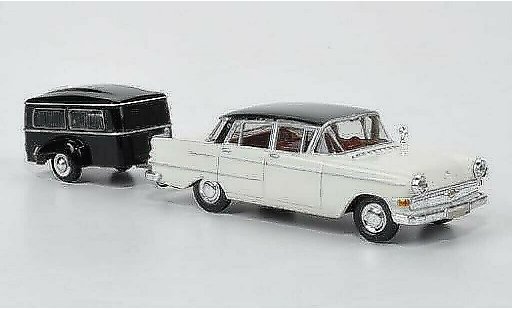 Opel Kapitan P2.6 1/87 Brekina weiss/schwarz mit Westfalia Bestattungsanhanger modellautos