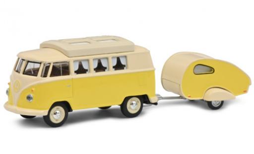 Modellautos Volkswagen T1 1/64 Schuco Camper gelb/beige avec caravane Volkswagen T1 1/64 Schuco Camper gelb/beige avec caravane modellautos