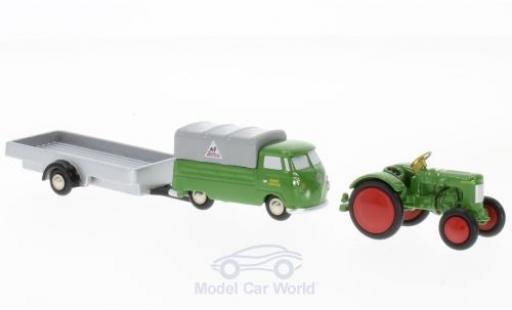 Modellautos Volkswagen T1 A 1/90 Schuco grün Fendt Service Pritsche mit Anhänger und Traktor Volkswagen T1 A 1/90 Schuco grün Fendt Service Pritsche mit Anhänger und Traktor modellautos