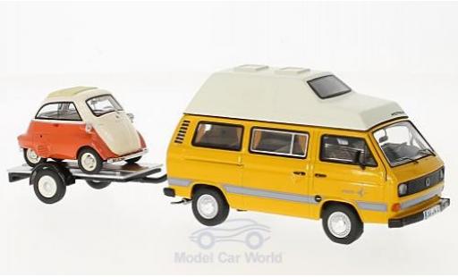 Modellautos Volkswagen T3 1/43 Schuco Westfalia Joker gelb/orange mit Anhänger und Bmw Isetta Volkswagen T3 1/43 Schuco Westfalia Joker gelb/orange mit Anhänger und Bmw Isetta modellautos