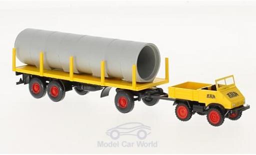 Mercedes Unimog 1/87 Wiking U 411 Züblin mit Rungenanhänger und Ladung modellautos